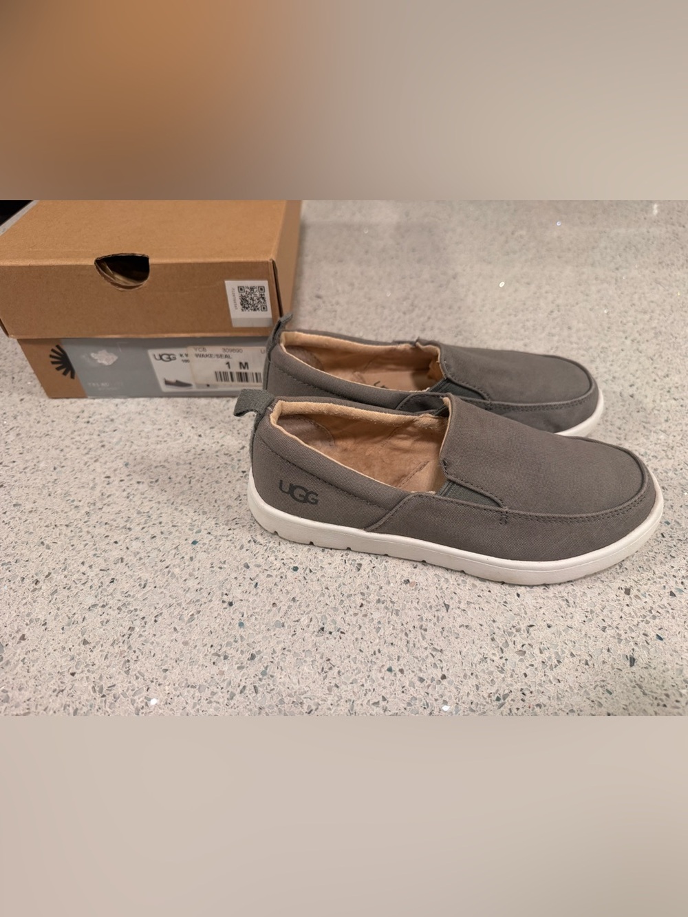 UGG Grey Slip-On Canvas Loafers Size 1